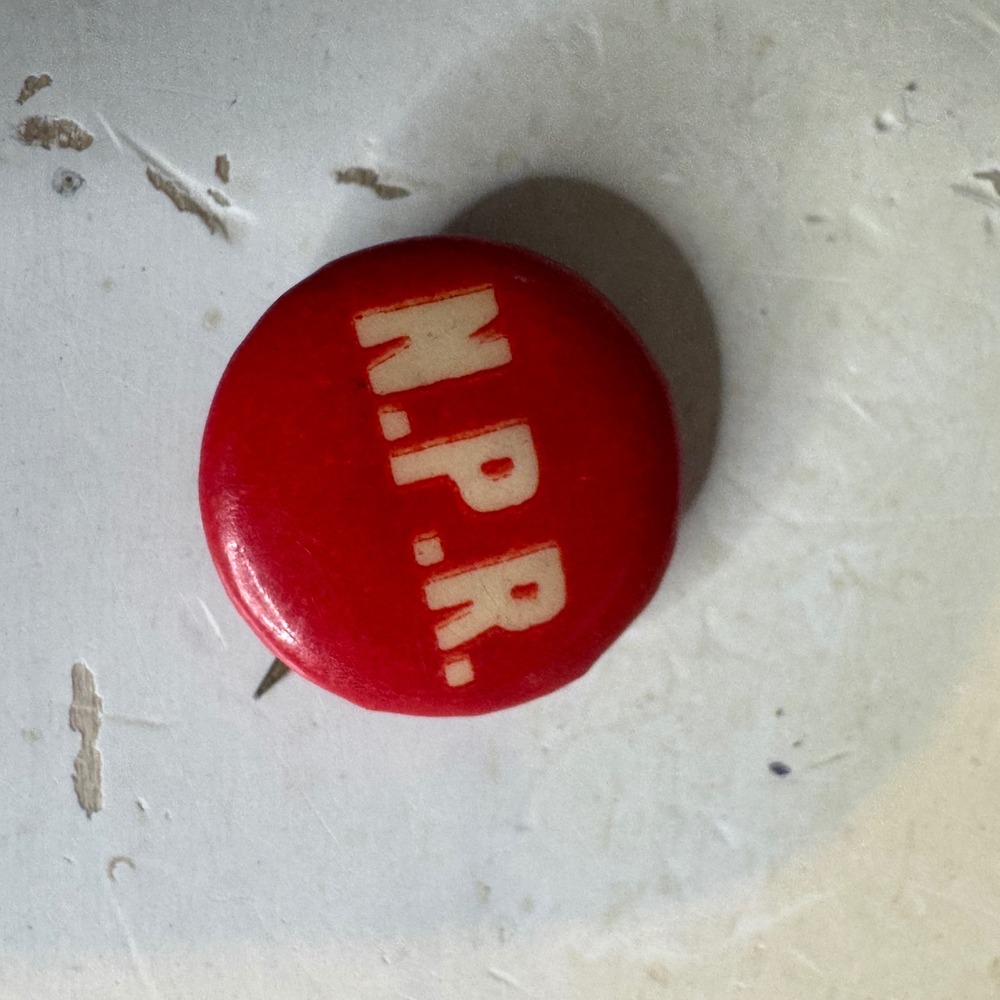 Vintage NPR Pinback Button Radio Media News Red White Logo Small 1970s 1980s